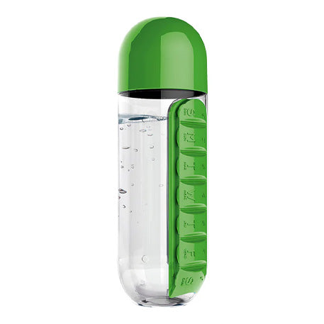 Botella de agua plástica pastillera