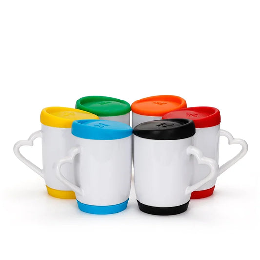 Taza aza de corazon y tapa de silicon 12oz